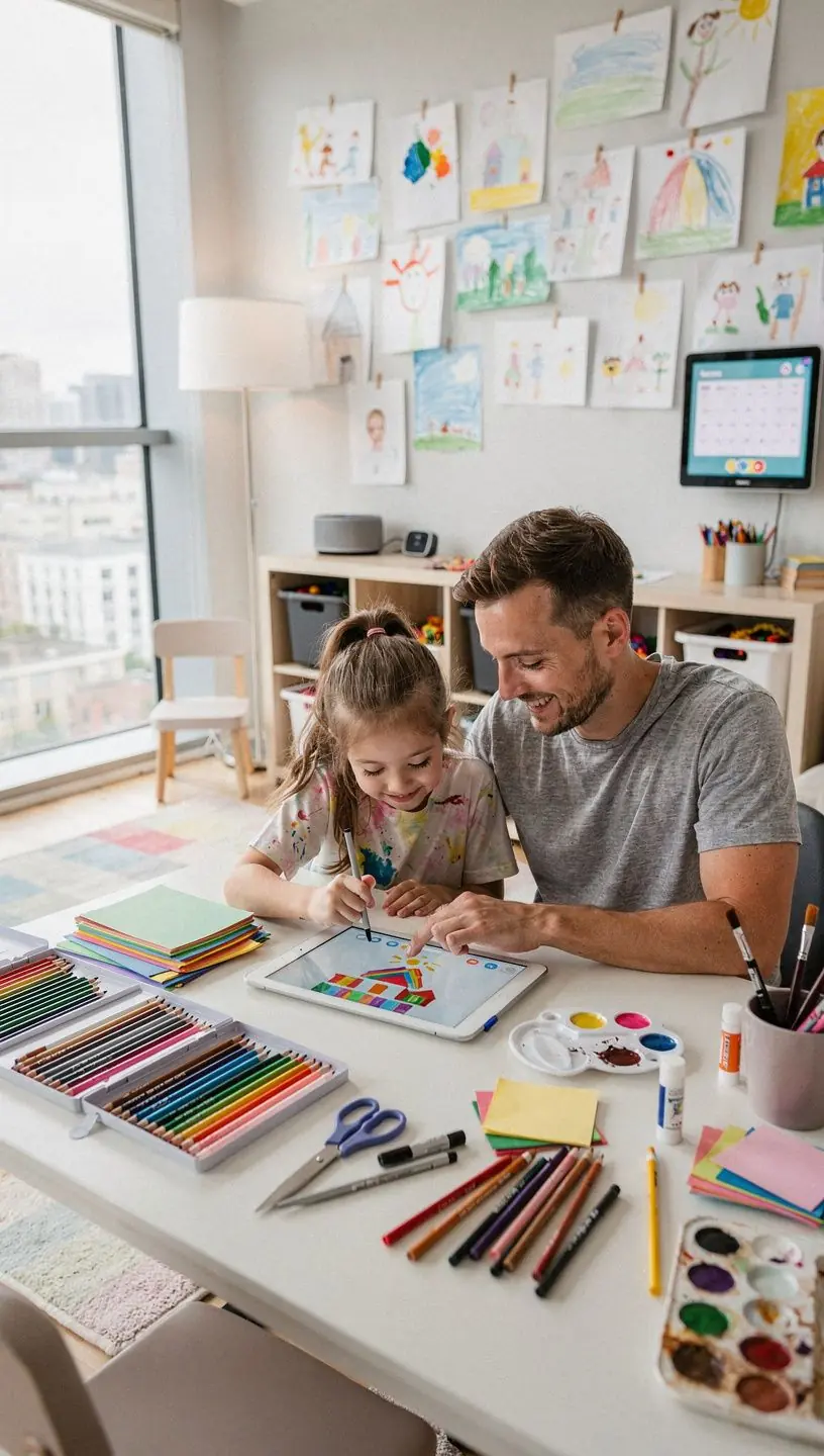 Smart garden system setup with automated tools and plants.